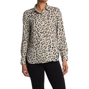 Tahari Leopard Print Long Sleeve Button Down Blouse